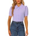 thumbnail image 1 of MODA NOVA Juniors Collared Top Peter Pan Collar Short Sleeve Button Front Shirts, 1 of 6