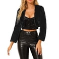 thumbnail image 1 of MODA NOVA Juniors Collarless Long Sleeve Open Front Faux Fur Shrug Cropped Coat, 1 of 6