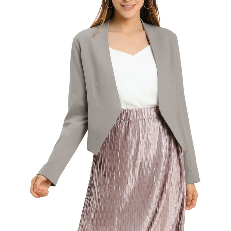 MODA NOVA Juniors Collarless Work Office Business Casual Cropped Blazer Gray XL