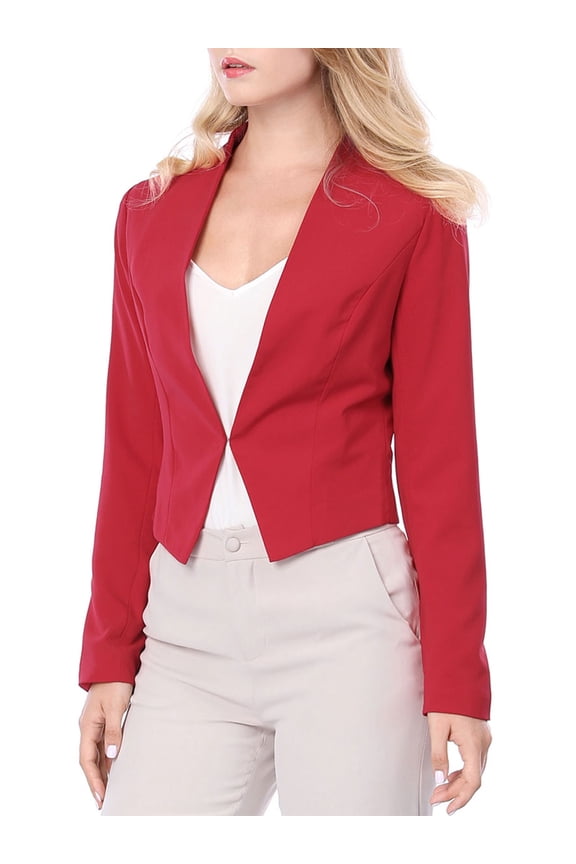 Juniors Collarless Work Office Business Casual Cropped Blazer