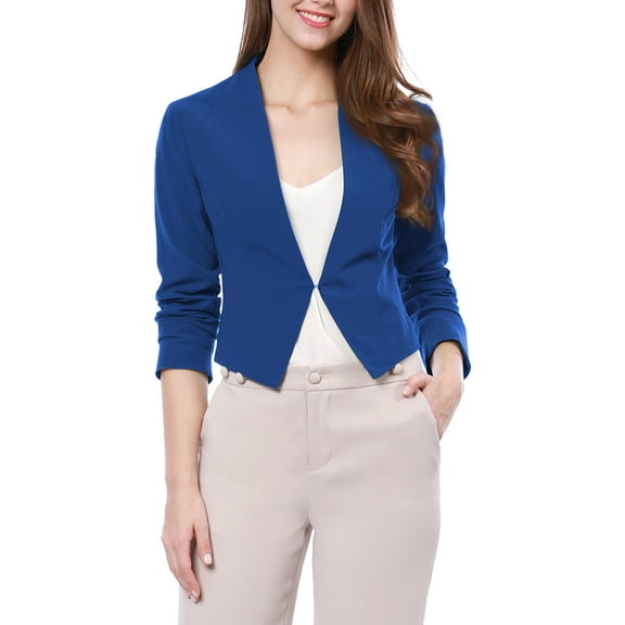MODA NOVA Juniors Collarless Work Office Business Casual Cropped Blazer