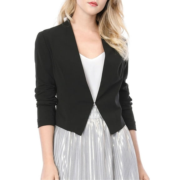 MODA NOVA Juniors Collarless Work Office Business Casual Cropped Blazer