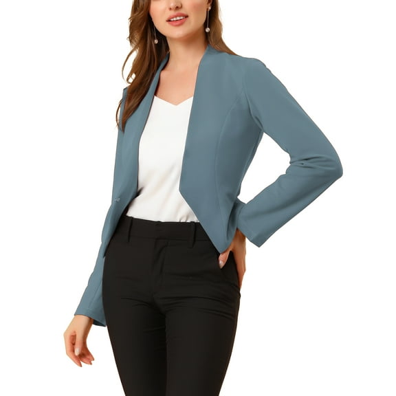 MODA NOVA Juniors Collarless Work Office Business Casual Cropped Blazer