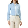 thumbnail image 1 of MODA NOVA Juniors Contrast Collar Long Sleeve Office Button Down Shirt Light Blue M, 1 of 6