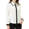 thumbnail image 1 of MODA NOVA Juniors Contrast Collar Long Sleeve Office Button Down Shirt White L, 1 of 6