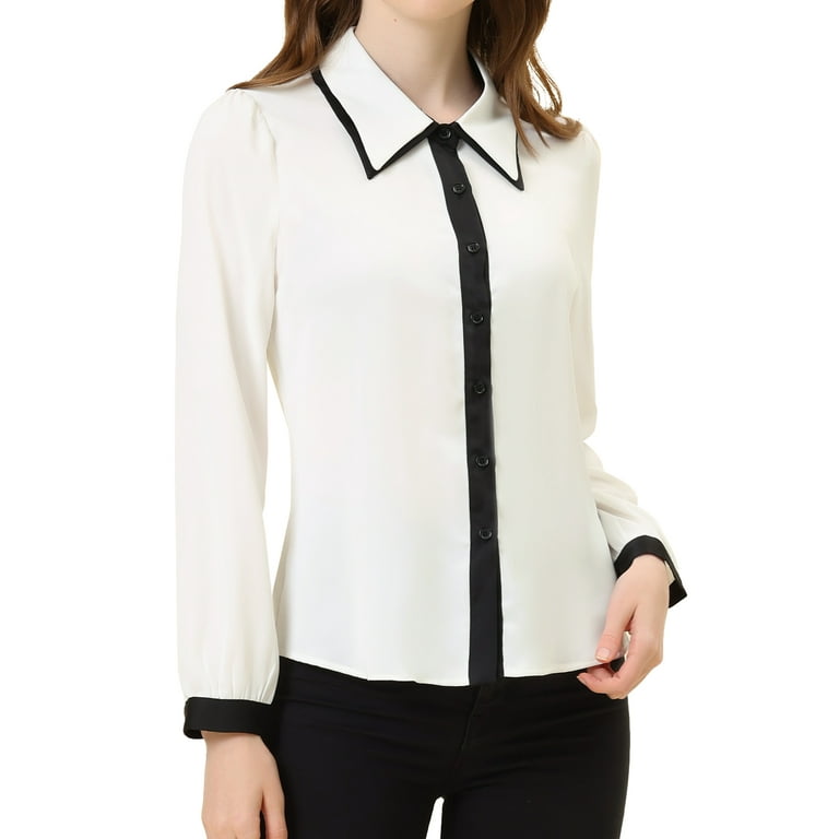 MODA NOVA Juniors Contrast Collar Long Sleeve Office Button Down Shirt White XS Walmart