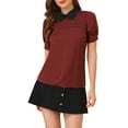 thumbnail image 1 of MODA NOVA Juniors Contrast Peter Pan Collar Puff Short Sleeve Pleated Blosue, 1 of 6