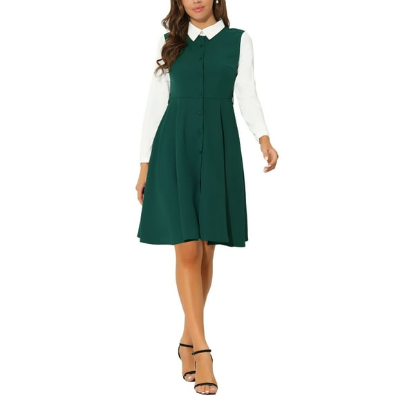 MODA NOVA Juniors Contrast Turn Down Collar Long Sleeve Button Belt Shirt Dress