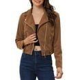 thumbnail image 1 of MODA NOVA Juniors Corduroy Notched Lapel Zip Up Motorcycle Jacket Brown XS, 1 of 5