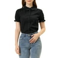 thumbnail image 1 of MODA NOVA Juniors Cotton Frilled Top Turndown Collar Solid Blouse Black S, 1 of 6