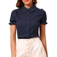 thumbnail image 1 of MODA NOVA Juniors Cotton Frilled Top Turndown Collar Solid Blouse Blue XS, 1 of 6