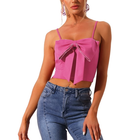MODA NOVA Juniors Cropped Top Bowknot Front Spaghetti Strap Cami