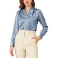 thumbnail image 1 of MODA NOVA Juniors Decor Button Pleated Solid Office Long Sleeve V Neck Shirt Blue M, 1 of 6