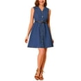 thumbnail image 1 of MODA NOVA Juniors Denim High Waist Button Front A-Line Sleeveless Shirt Dress, 1 of 6