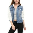 thumbnail image 1 of MODA NOVA Juniors Denim Jacket Button Down Long Sleeve Drawstring Hood Jean Jackets, 1 of 5