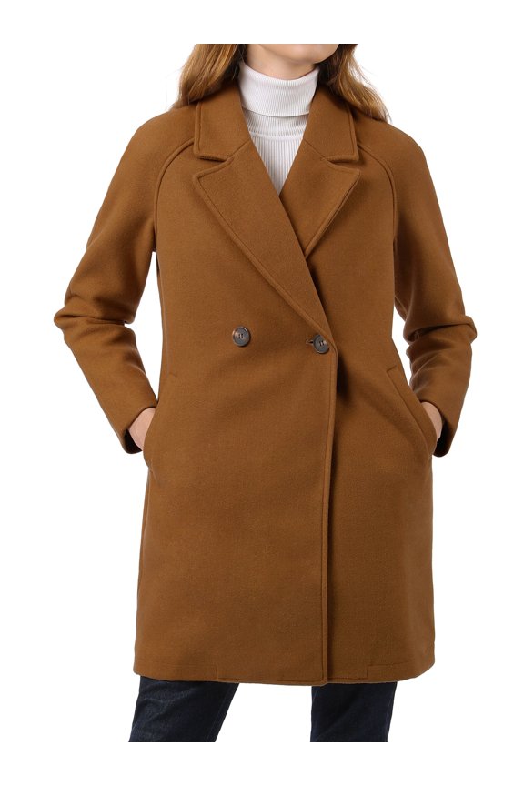 Juniors Double Breasted Lapel Raglan Long Sleeve Mid Length Overcoat