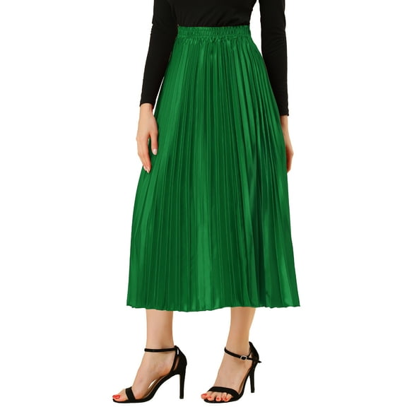 MODA NOVA Juniors Elastic Waist Metallic Shiny Accordion Pleated Midi Skirt