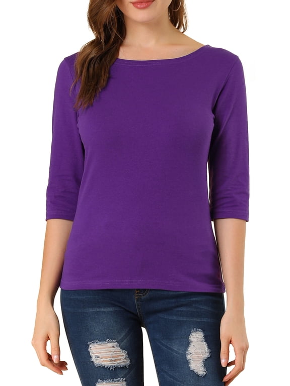 Juniors Elbow Sleeves Boat Neck Slim Fit Classic Tee