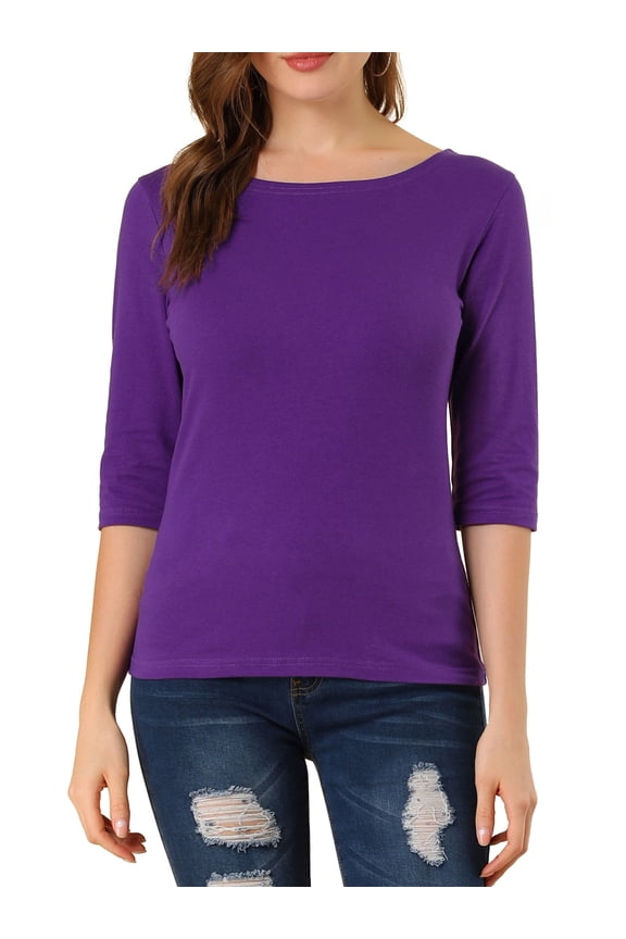 Juniors Elbow Sleeves Boat Neck Slim Fit Classic Tee