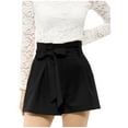 thumbnail image 1 of MODA NOVA Juniors Elegant Bow Self-Tie Belt High Paper Bag Waist Pleated Shorts Black L, 1 of 7