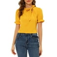 thumbnail image 1 of MODA NOVA Juniors Elegant Bow Tie Neck Short Sleeve Office Work Blouse, 1 of 6