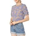 thumbnail image 1 of MODA NOVA Juniors Elegant Crew Neck Shirred Sleeve Keyhole Back Floral Blouse, 1 of 7