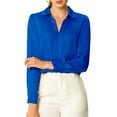 thumbnail image 1 of MODA NOVA Juniors Elegant V Neck Point Collar Long Sleeve Smooth Satin Blouse, 1 of 7