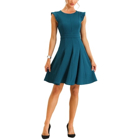 MODA NOVA Juniors Evening Dress Ruffle Cap Sleeve Zip Front A-line Cocktail Dress