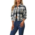 thumbnail image 1 of MODA NOVA Juniors Fall Lightweight Button Down Shirt Cropped Waffle Knit Shacket Jacket Gray Blue XS, 1 of 5