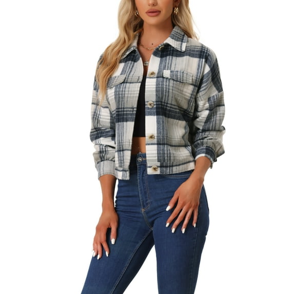 MODA NOVA Juniors Fall Lightweight Button Down Shirt Cropped Waffle Knit Shacket Jacket Gray Blue XS