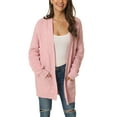 thumbnail image 1 of MODA NOVA Juniors Fall Winter Long Sleeve Cable Knit Open Front Sweater Cardigan with Pockets Pink S, 1 of 6