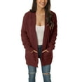 thumbnail image 1 of MODA NOVA Juniors Fall Winter Long Sleeve Cable Knit Open Front Sweater Cardigan with Pockets Wine Red S, 1 of 6