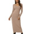thumbnail image 1 of MODA NOVA Juniors Fall Winter V Neck Long Sleeve Slim Fit Casual Midi Dress, 1 of 5