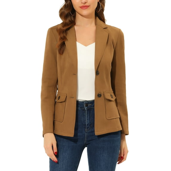 MODA NOVA Juniors Faux Suede Belted Long Sleeve Single Breasted Work Blazer Brown M