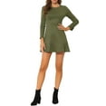 thumbnail image 1 of MODA NOVA Juniors Faux Suede Crew Neck Long Sleeve Zipper Ruffled Hem Mini Dress, 1 of 5