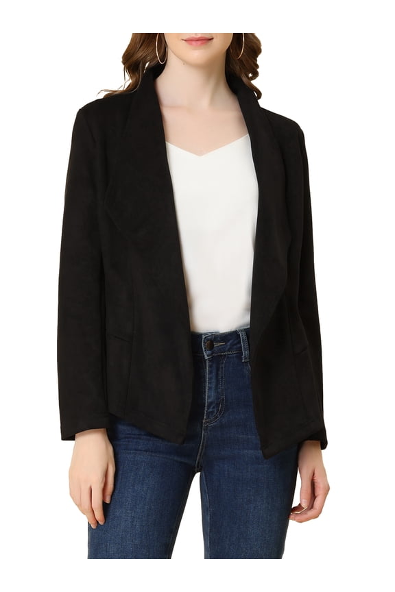 Juniors Faux Suede Drape Collar Long Sleeves Open Front Cardigan