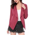thumbnail image 1 of MODA NOVA Juniors Faux Suede Jacket Long Sleeve Draped Front Moto Jackets Purple Red XS, 1 of 5