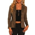 thumbnail image 1 of MODA NOVA Juniors Faux Suede Lapel Collar Button Down Long Sleeve Blazer Brown XS, 1 of 5