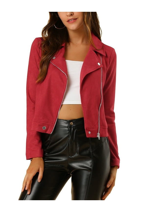 Juniors Faux Suede Long Sleeve Zip Up Moto Biker Jacket