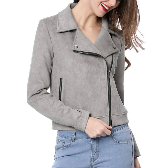 MODA NOVA Juniors Faux Suede Long Sleeve Zip Up Moto Biker Jacket