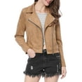 thumbnail image 1 of MODA NOVA Juniors Faux Suede Long Sleeve Zip Up Moto Biker Jacket, 1 of 6