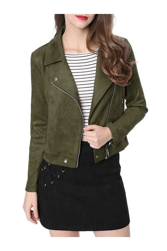 Juniors Faux Suede Long Sleeve Zip Up Moto Biker Jacket