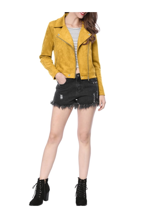 Juniors Faux Suede Long Sleeve Zip Up Moto Biker Jacket
