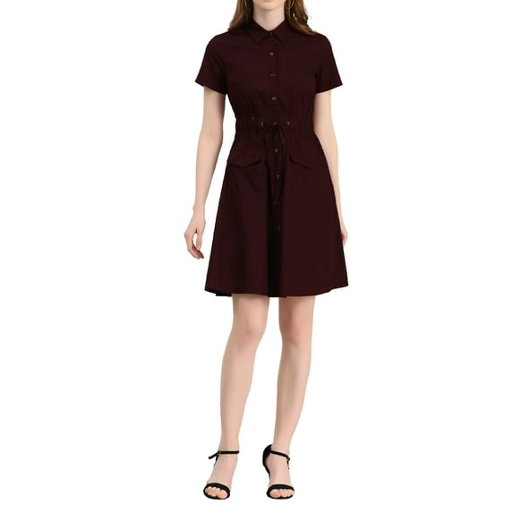 MODA NOVA Juniors Fit and Flare Collar Pocket Elastic Waist Mini Dress