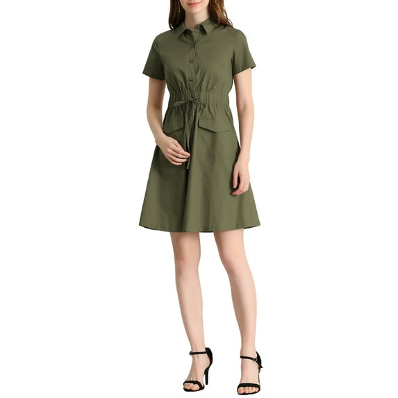 MODA NOVA Juniors Fit and Flare Collar Pocket Elastic Waist Mini Dress