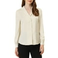 thumbnail image 1 of MODA NOVA Juniors Flat Collar Long Sleeves Button Down Office Satin Shirt, 1 of 5