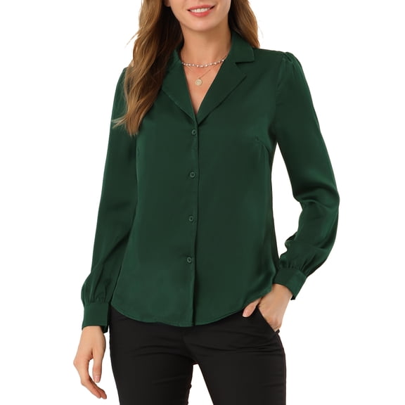 MODA NOVA Juniors Flat Collar Long Sleeves Button Down Office Satin Shirt