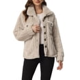 thumbnail image 1 of MODA NOVA Juniors Fleece Jacket Fall Winter Button Down Long Sleeve Fuzzy Shaggy Teddy Coats Jackets Khaki L, 1 of 5