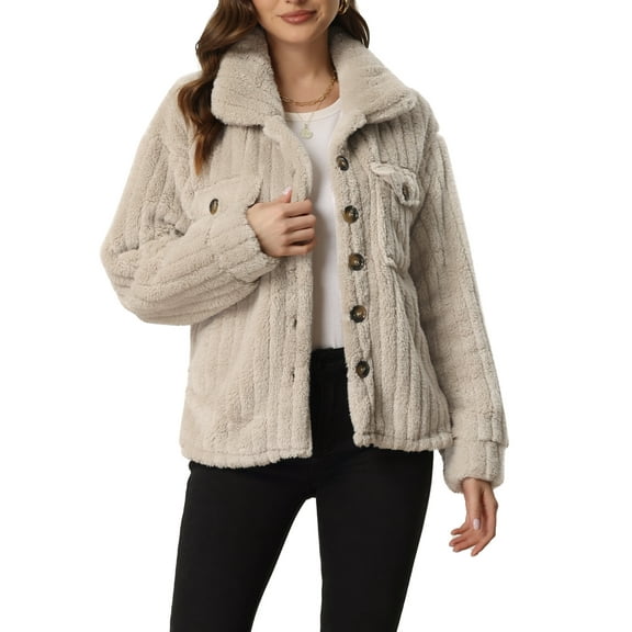 MODA NOVA Juniors Fleece Jacket Fall Winter Button Down Long Sleeve Fuzzy Shaggy Teddy Coats Jackets Khaki XS