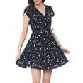 thumbnail image 1 of MODA NOVA Juniors Floral Crossover V Neck Petal Sleeves Belted Dress, 1 of 6